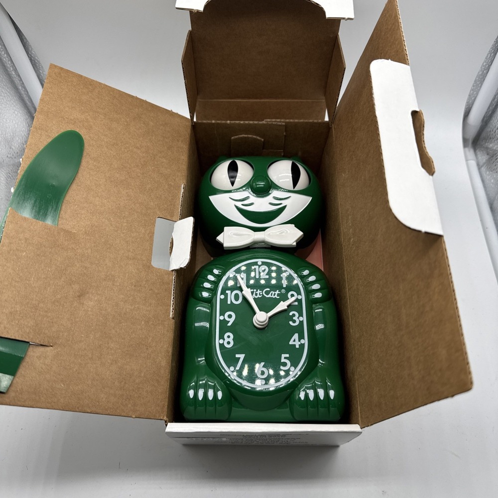 Kit-Cat Klock Hunter Green White Bow Rare OG box - not used only stored